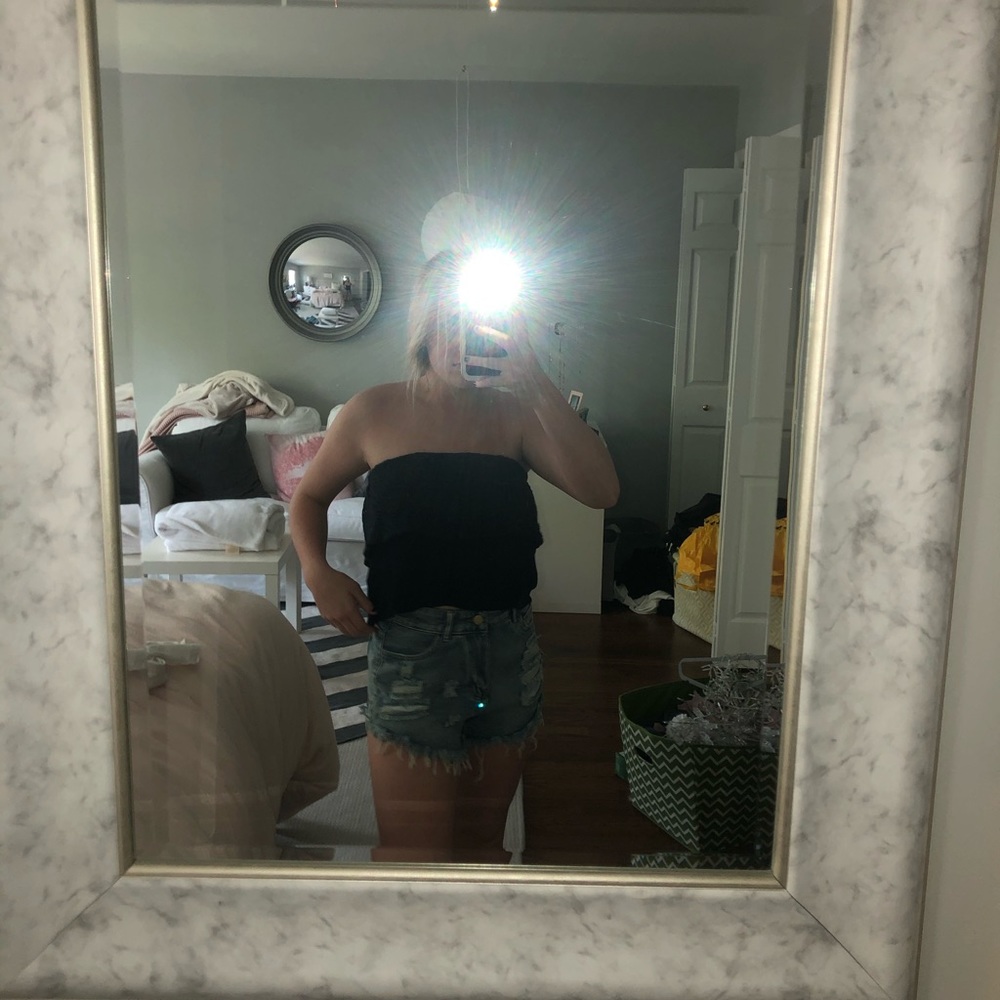 Navy Blue Strapless Crop Top